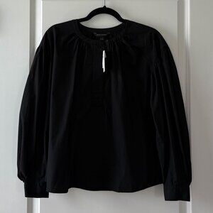 Banana Republic Factory Black Semi-Fitted Gathered-Neck Blouse Size Small